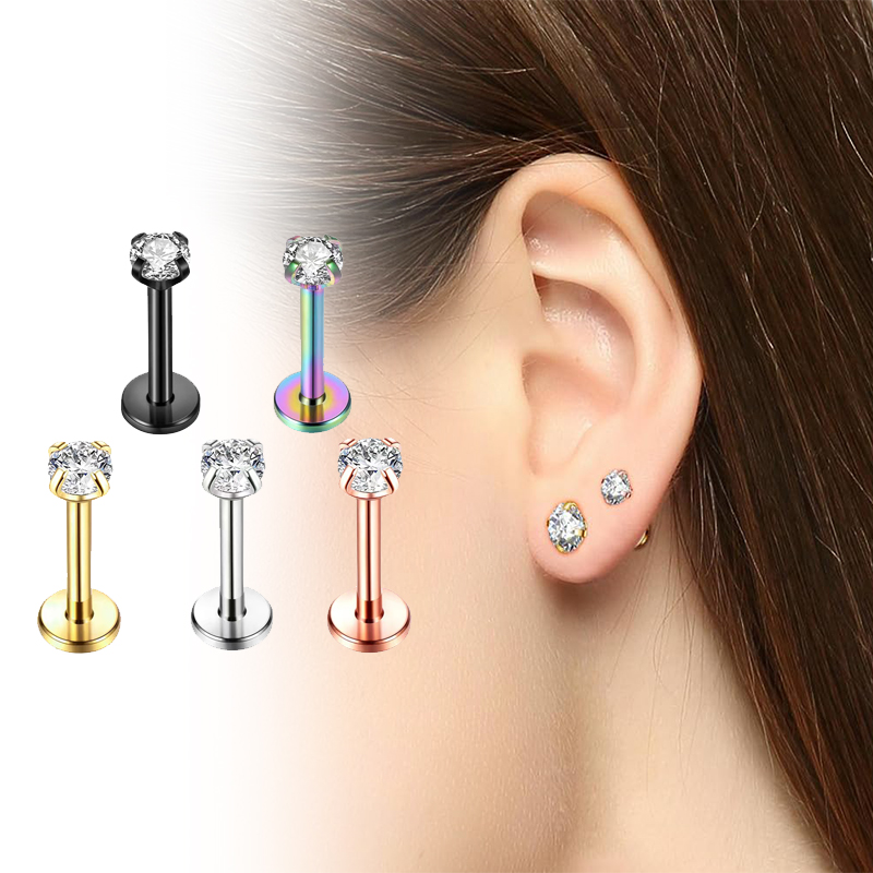 Body Jewelry Cartilage Earrings - 16G Titan Innengewinde Flacher Rücken Kubischer