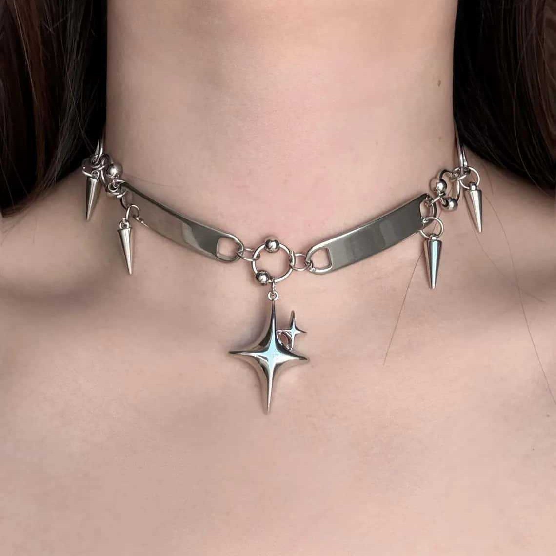Body Jewelry Y2K - Punk Star Nietenhalskette, Rock-Schmuck, Y2k-Accessoire, Hippie,