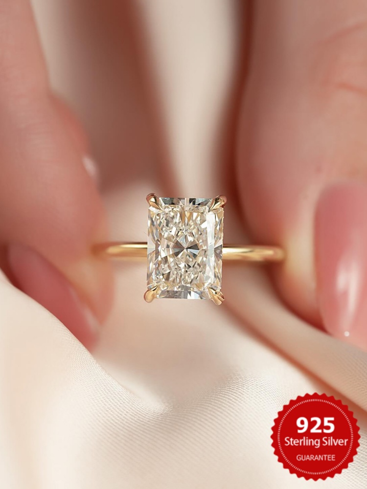 Body Jewelry High Quality - 925er-Sterlingsilber, wunderschöner, glänzender 1–5 Karat Zirkon-Rechteck-Ring
