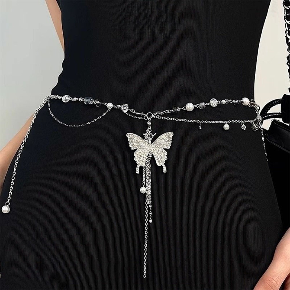 Body Jewelry Y2K - Y2K Schmetterling Taillenkette Mehrschichtige Geometrische Metall-Bauchkette