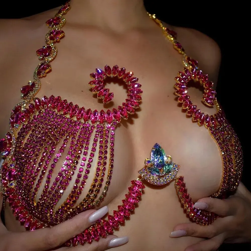 Body Jewelry Dress - Rave rosa Kristall Brust halterung sexy