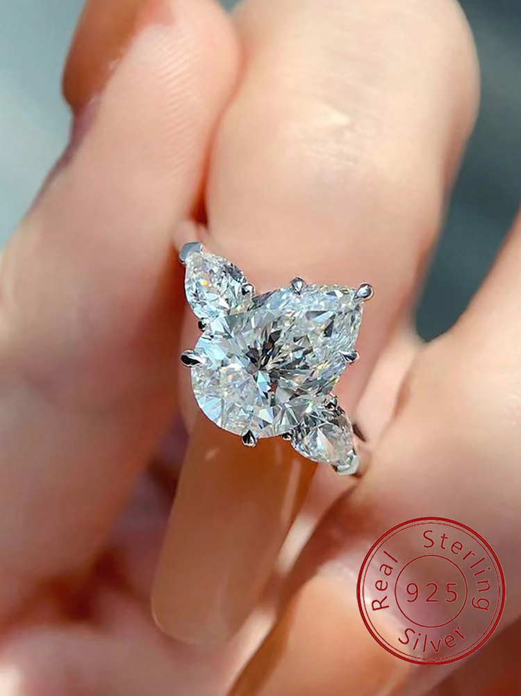 Body Jewelry High Quality - Ring aus 925er-Sterlingsilber, glänzendes Wassertropfen-Design, Zirkon-Ring