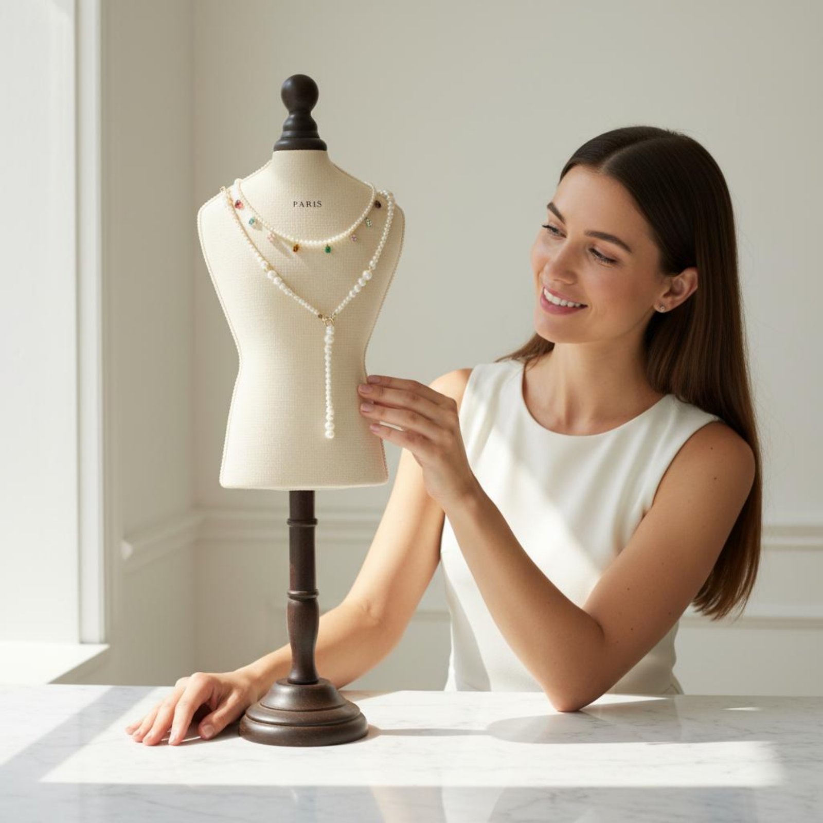 Body Jewelry Shop - Halsketten-Präsentationsbüste mit Holzsockel, Schmuckbüste, Schmuckständer, Robuste