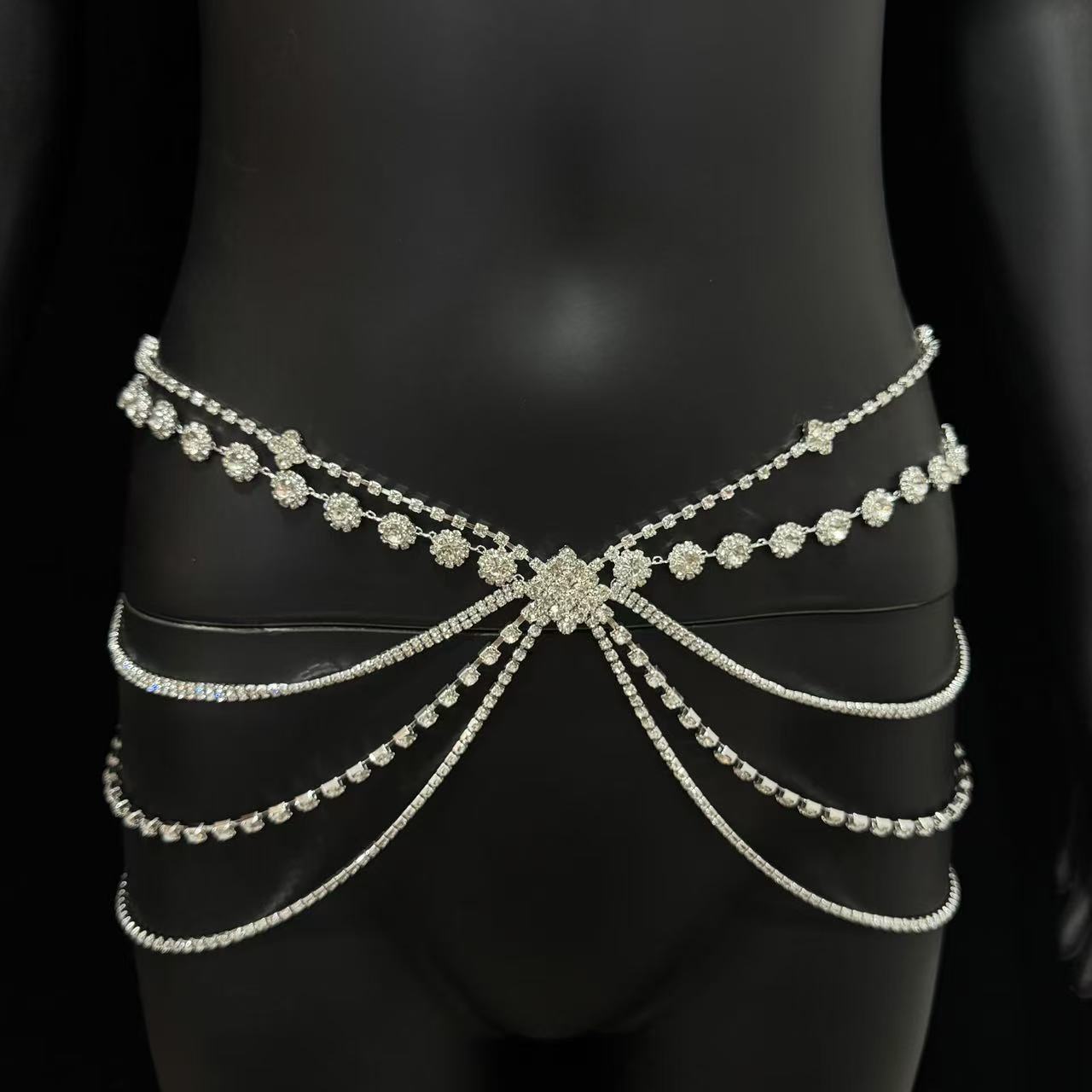 Body Jewelry Rhinestone - Elegante 1-teilige verstellbare Strasskette im Retro-Stil,