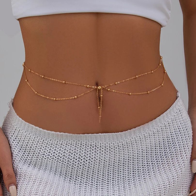 Body Jewelry Dress - KunJoe Multilayer Gold Farbe Dünne Perle