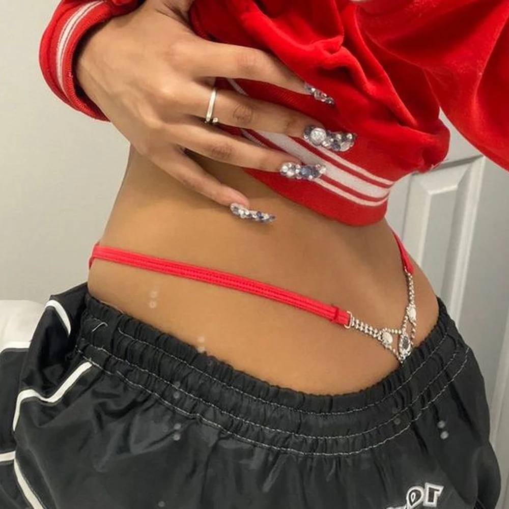 Body Jewelry Rhinestone - Sexy runder Strass-Tanga, verstellbares Körperzubehör, G-String,