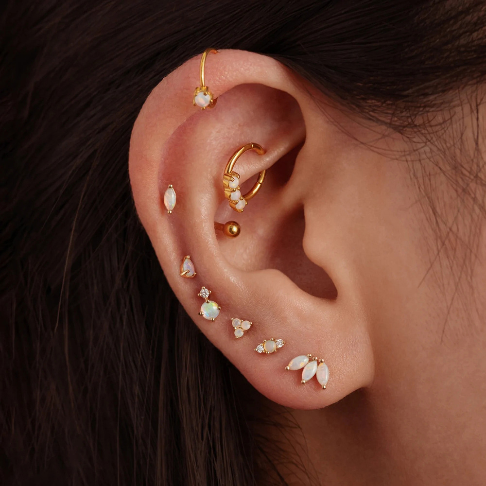 Body Jewelry Cartilage Earrings - 2PCS Edelstahl Opal Minimal Piercing Ohrring