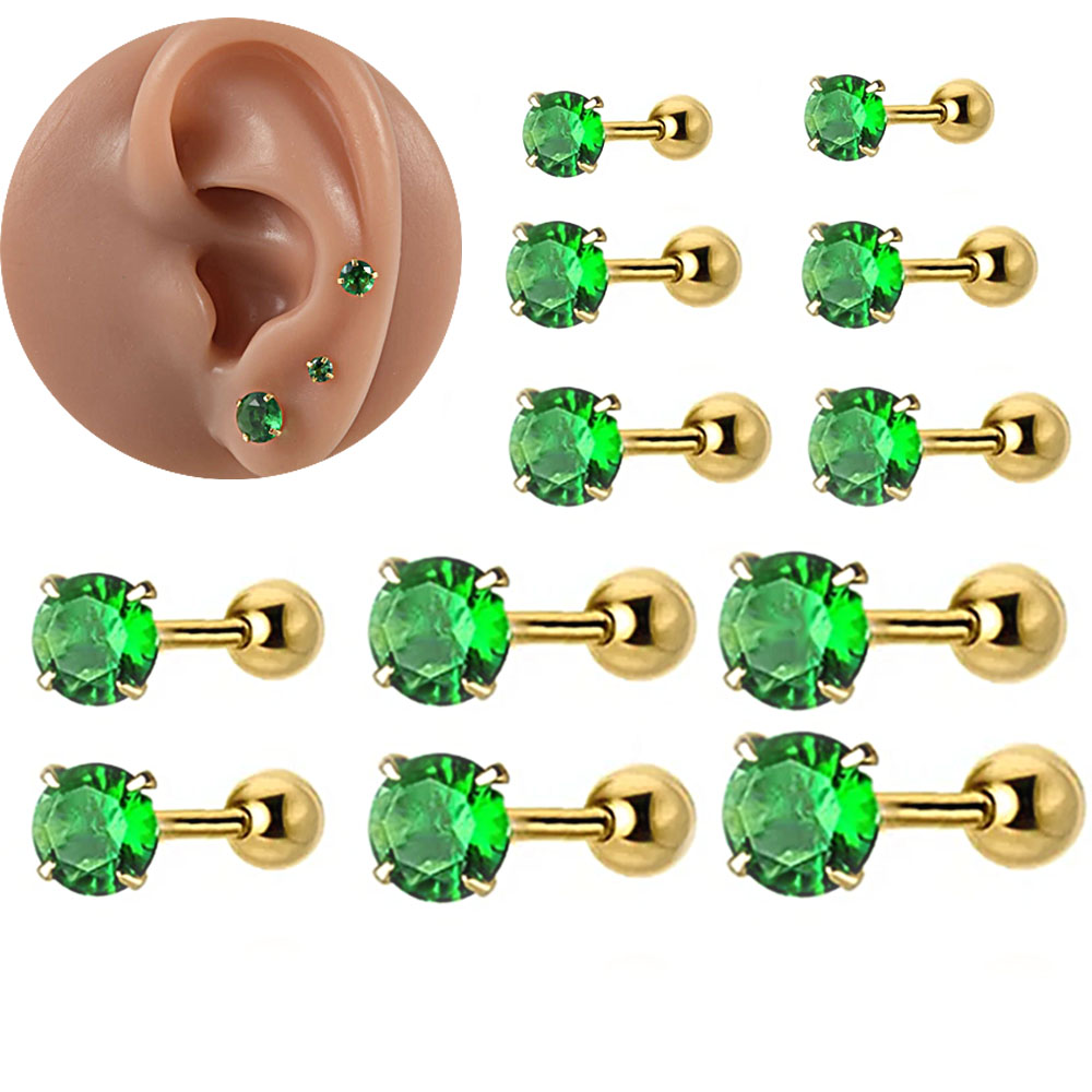 Body Jewelry Cartilage Earrings - 1/2 stücke Edelstahl Grün Zirkon Goldene