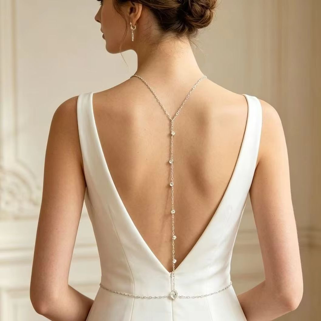 Body Jewelry Dress - Rücken-Körperkette mit Zirkonia, verstellbar, eleganter Stil,